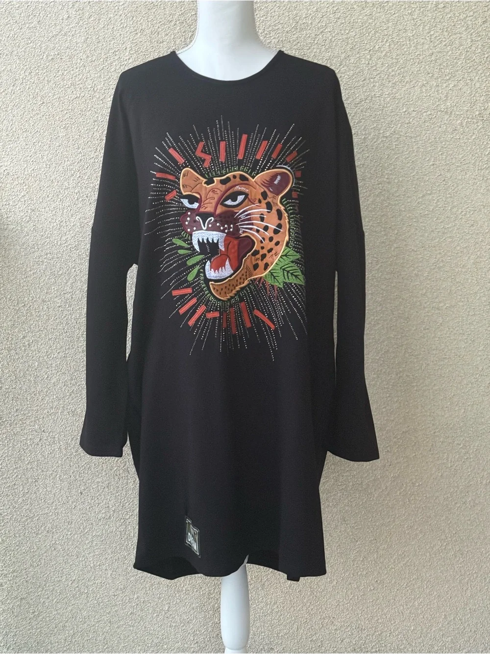 Darkwin By Darkmen NWT Black Oversized Graphic Tunic Dress Jaguar Leopard XL